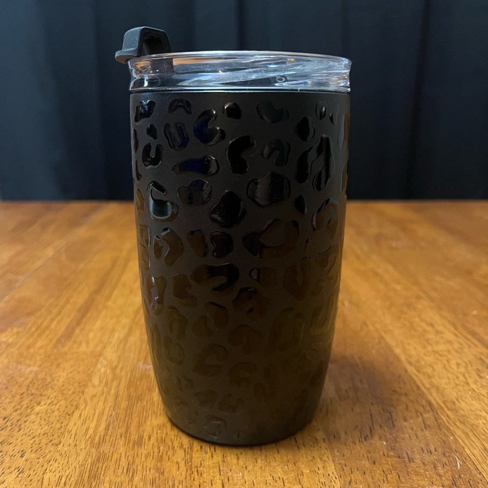 Simple Modern Black Leopard Print 12 oz Tumbler with Flip Lid